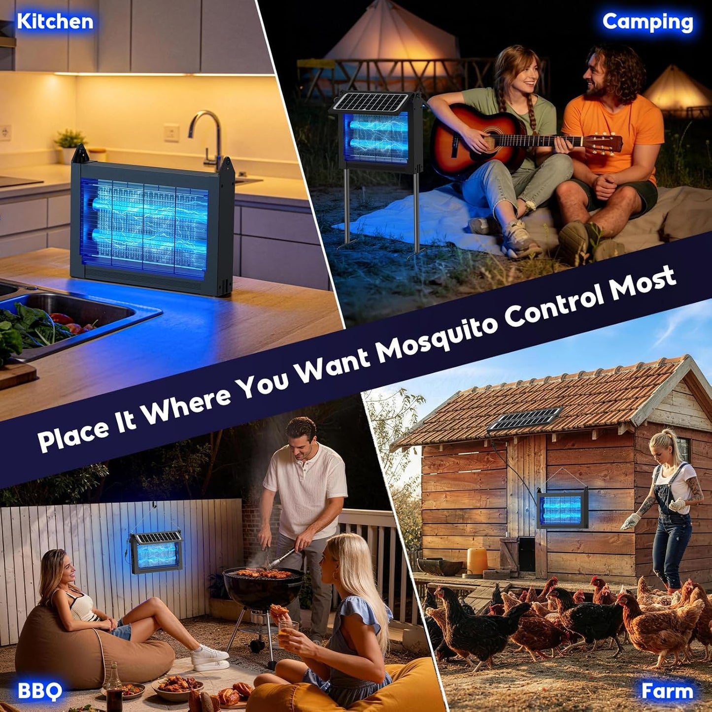 Solar Bug Zapper Outdoor, 4500V Electric Mosquito Zapper with Dual Solar Panels & USB Charging, Auto On/Off Mosquito Killer, IPX5 Waterproof Fly Trap for Backyard Patio Garden Camping, 2100 Sq Ft