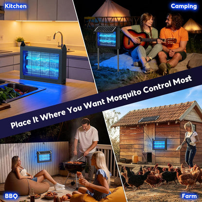 Solar Bug Zapper Outdoor, 4500V Electric Mosquito Zapper with Dual Solar Panels & USB Charging, Auto On/Off Mosquito Killer, IPX5 Waterproof Fly Trap for Backyard Patio Garden Camping, 2100 Sq Ft