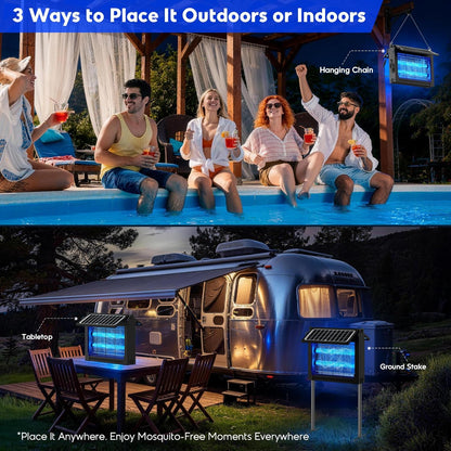 Solar Bug Zapper Outdoor, 4500V Electric Mosquito Zapper with Dual Solar Panels & USB Charging, Auto On/Off Mosquito Killer, IPX5 Waterproof Fly Trap for Backyard Patio Garden Camping, 2100 Sq Ft